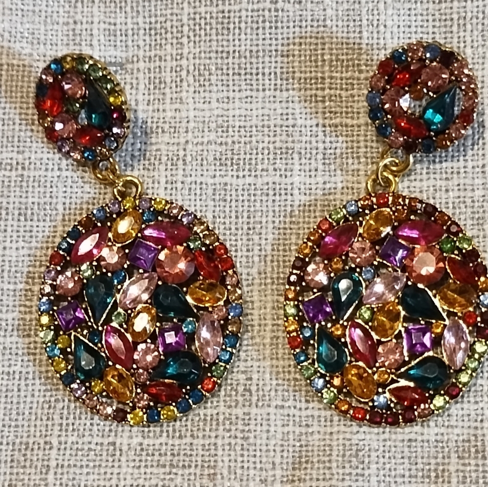 Colorful Rhinestone Dangle earrings - Picture 3 of 3